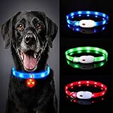 Oladwolf Leuchthalsband Hund Aufladbar, LED Hundehalsband Leuchtend wasserdicht Längenverstellbar USB, Haustier Sicherheit Kragen für Hunde und Katzen - 3 Leuchtmodi Blau