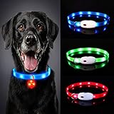 Oladwolf Leuchthalsband Hund Aufladbar, LED Hundehalsband Leuchtend wasserdicht Längenverstellbar USB, Haustier Sicherheit Kragen für Hunde und Katzen - 3 Leuchtmodi Blau