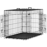 Feandrea Hundekäfig, klappbar, mit 2 Türen, ausziehbare Kunststoffschale, 122 x 74,5 x 80,5 cm, XXL, schwarz PPD48H