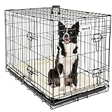 MaxxPet Hundebox Metall, Hundebox für Zuhause, Hundekäfig XL, Mit 2 Türen, Gitterbox Große Hunde, Faltbare Dog Crate Mit Hundekissen, Hundehütte Indoor, Outdoor 107x71x76cm, Schwarz